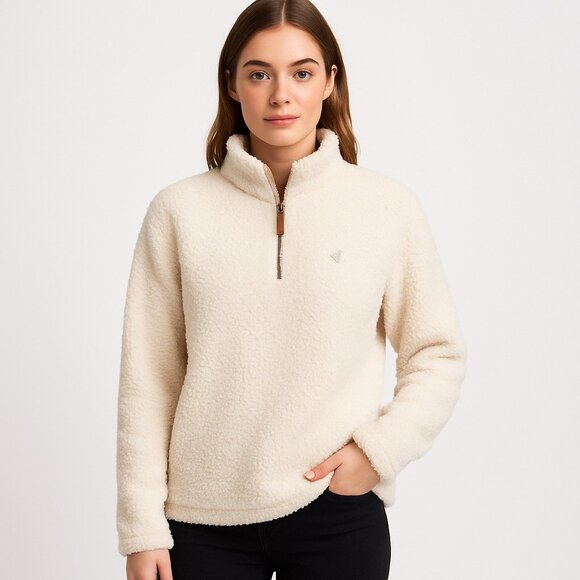 southern shirt womens white fleece half zip long sleeve top size M - Picture 1 of 6